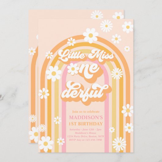 Invitation Little Miss Onederful Super Arc-en-ciel 1er annive (Devant / Derrière)