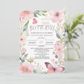 Invitation Little Miss papillon Rose Floral 1er anniversaire (Debout devant)