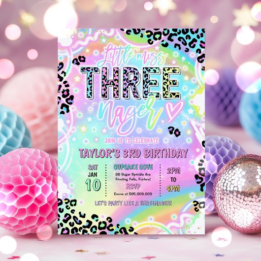 Invitation Little Miss Threenage Léopard Arc-en-Ciel 3ème Ann