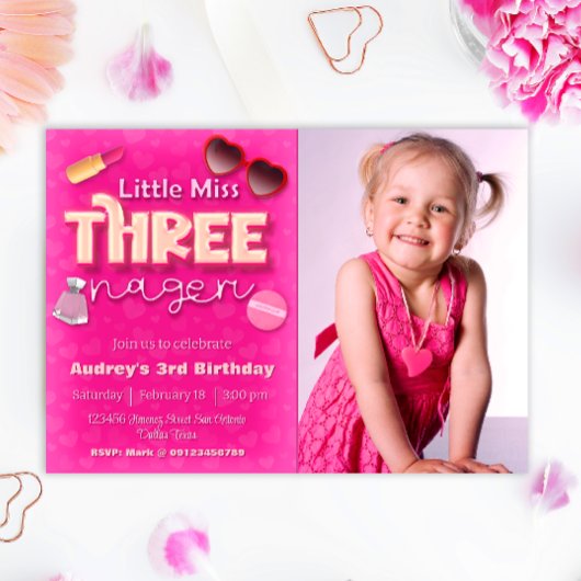 Invitation Little Miss Threenager - Fille 3e anniversaire