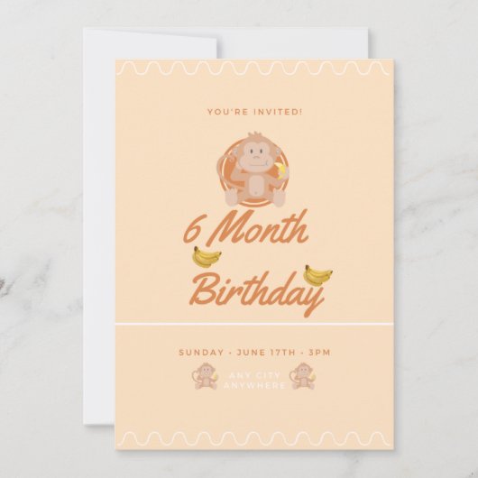 Invitation Little Monkey 6 Month Birthday (Devant)