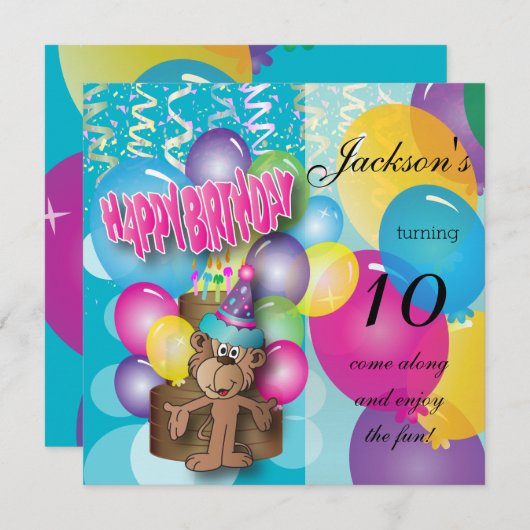 Invitation Little Monkey Anniversaire de enfant Party (Devant / Derrière)