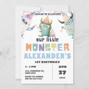 Invitation Little Monster 1er 2e 3e 4e 5e anniversaire