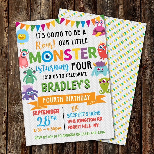 Invitation Little Monster 4e anniversaire