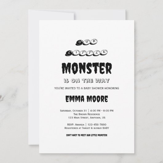 Invitation Little Monster Baby Shower Typography Design (Devant)