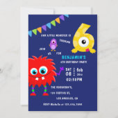 Invitation Little Monster Boy 6e fête d'anniversaire (Devant)