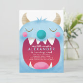 Invitation Little Monster Boys Anniversaire Party Blue (Debout devant)
