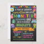 Invitation Little Monster Chalkboard 1er anniversaire (Devant)