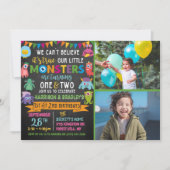 Invitation Little Monster Chalkboard 1er et 2e anniversaire c (Devant)