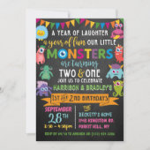 Invitation Little Monster Chalkboard 1er et 2e anniversaire c (Devant)