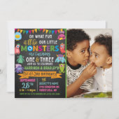 Invitation Little Monster Chalkboard 1er et 3e anniversaire c (Devant)