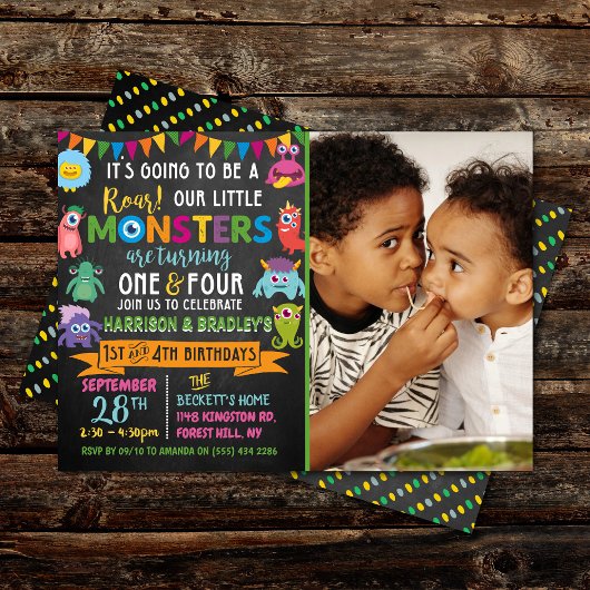 Invitation Little Monster Chalkboard 1er et 4e anniversaire c