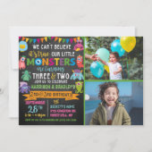 Invitation Little Monster Chalkboard 2e et 3e anniversaire co (Devant)