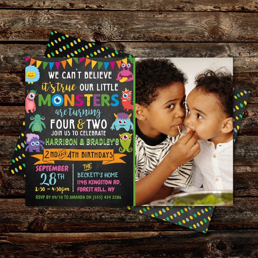 Invitation Little Monster Chalkboard 2e et 4e anniversaire co