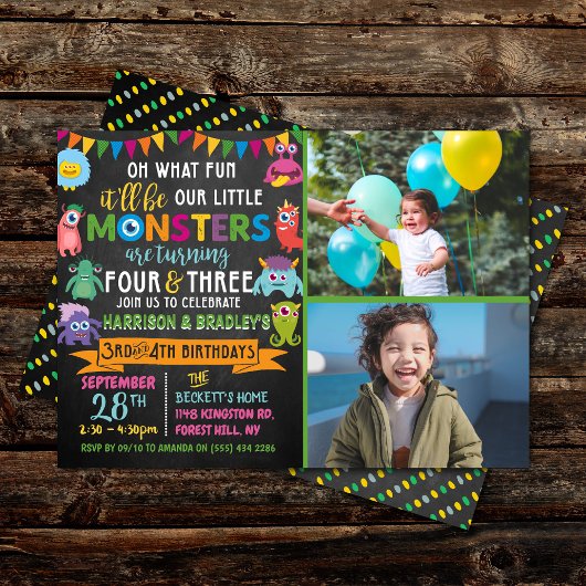 Invitation Little Monster Chalkboard 3e et 4e anniversaire co