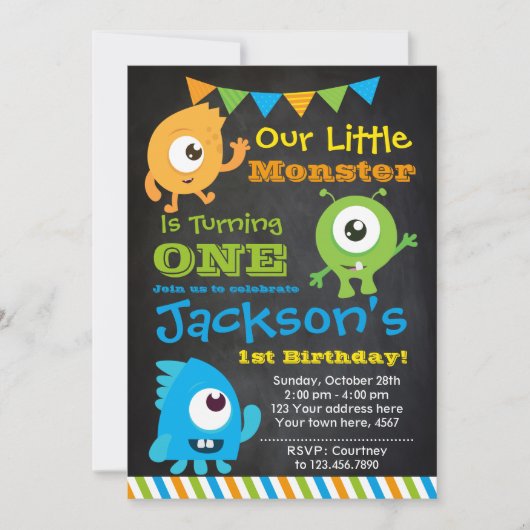 Invitation Little Monster Invitation, Chalkboard (Devant)