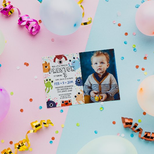 Invitation Little Monster Photo Anniversaire fête pour tous l