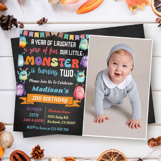 Invitation Little Monster Thème 2ème anniversaire de la fête