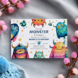 Invitation Little Monster Watercolor Fête d'anniversaire pour