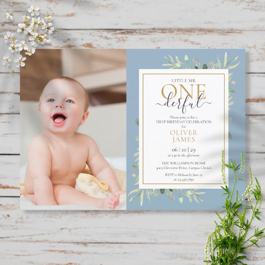Invitation Little Mr ONEderful Photo Blue Boy Premier anniver
