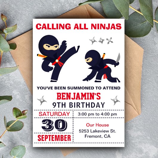 Invitation Little Ninja Warrior Anniversaire de enfant Party