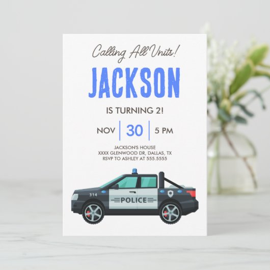 Invitation Little Officer Police Birthday | Personalized  (Debout devant)