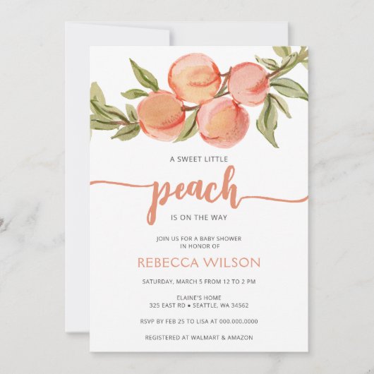 Invitation Little Peach est sur le chemin Baby shower Invitat (Devant)
