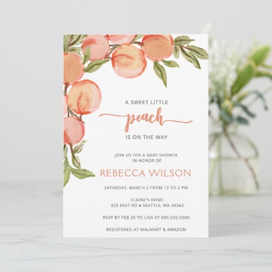 Invitation Little Peach est sur le chemin Baby shower Invitat (Debout devant)