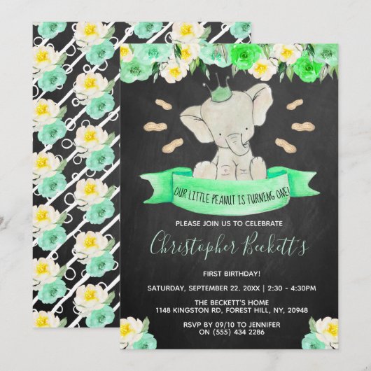 Invitation Little Peanut 1er anniversaire (Devant / Derrière)