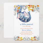 Invitation Little Peanut Blue Elephant Floral Baby Shower (Devant / Derrière)