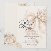 Invitation Little Pearl Bow Floral Baby Shower (Devant / Derrière)