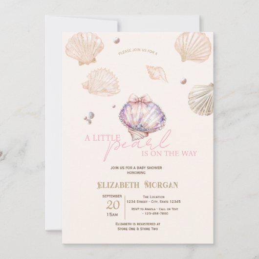Invitation Little Pearl Diamonds Seashells Beige Baby Shower (Devant)