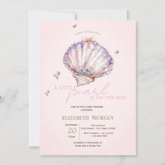 Invitation Little Pearl Seashells Diamonds Dots  Baby Shower (Devant)