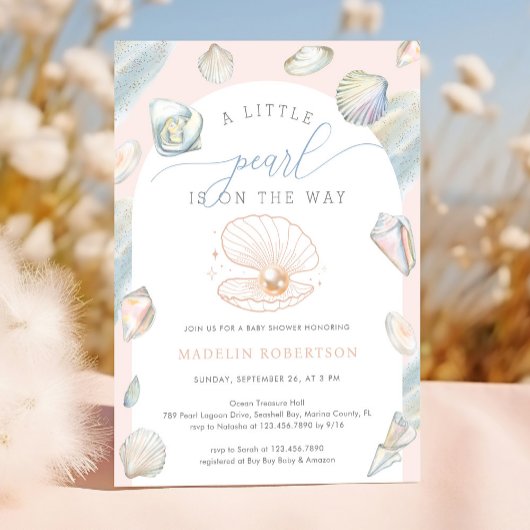 Invitation Little Pearl Seashells Ocean Beach Baby shower