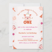 Invitation Little Piggy 1er anniversaire | Thème Farm Barnyar (Devant)