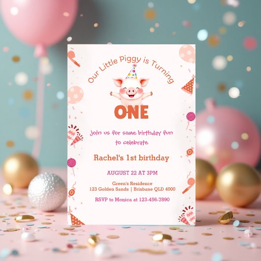 Invitation Little Piggy 1er anniversaire | Thème Farm Barnyar
