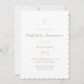 Invitation little pink bow First Holy Communion girl (Devant)