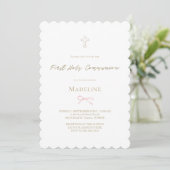 Invitation little pink bow First Holy Communion girl (Debout devant)