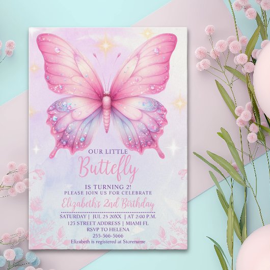 Invitation Little Pink Butterfly - Girls' Birthday