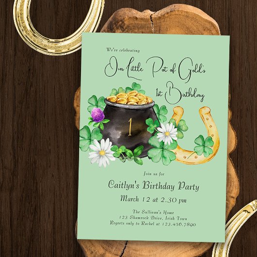 Invitation Little Pot Gold Irlandais Shamrock fête d'annivers