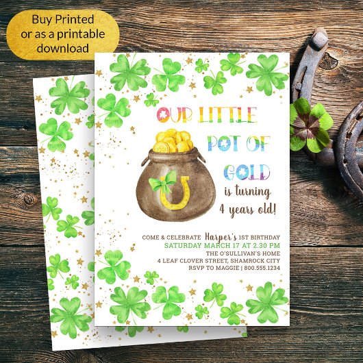 Invitation Little Pot of Gold Lucky Shamrock Anniversaire de