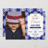 Invitation Little Prince 1er anniversaire Royal Blue Damask P (Devant / Derrière)