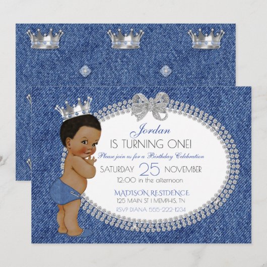 Invitation Little Prince African American Denim & Diamants (Devant / Derrière)