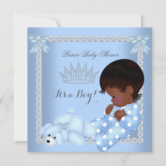 Invitation Little Prince Baby shower Boy Blue Pearl A2 (Devant)