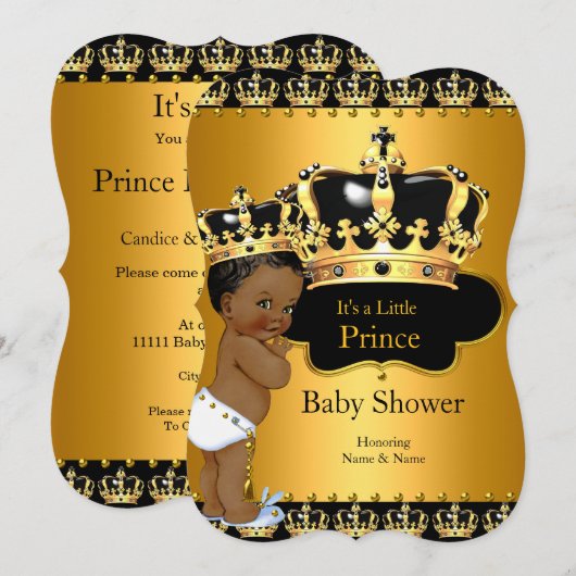 Invitation Little Prince Baby shower Boy Crown Ethnic (Devant / Derrière)