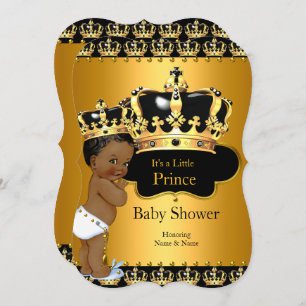Invitation Little Prince Baby shower Boy Crown Ethnic