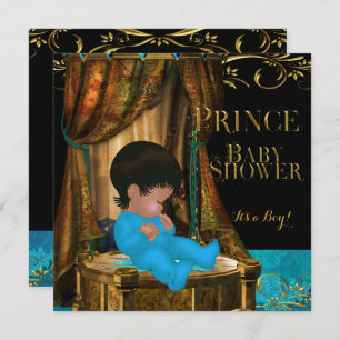 Invitation Little Prince Baby shower Boy Regal Turquoise Crow