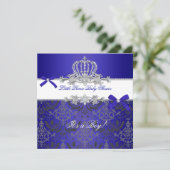 Invitation Little Prince Baby shower Boy Royal Blue Crown (Debout devant)