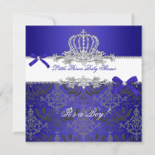 Invitation Little Prince Baby shower Boy Royal Blue Crown (Devant)