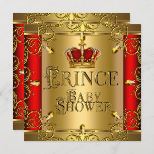 Invitation Little Prince Baby shower Garçon Regal Red Gold Cr